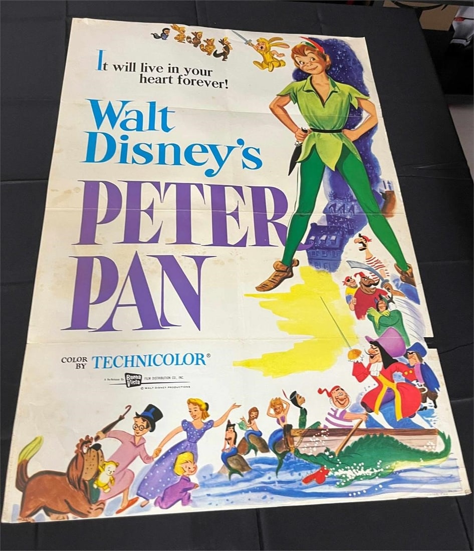 Peter Pan Re-Release One-Sheet Movie Poster: We are a veteran owned company. Please look at the pictures carefully to determine what you believe the condition of collectible is. We are currently accepting consignments. Email us a aeronhouse1994@