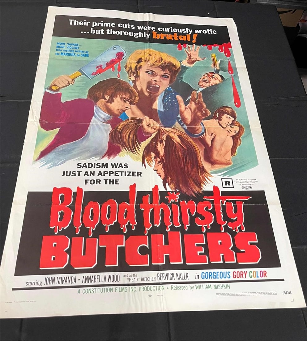Blood Thirsty Butchers Original Movie Poster: We are a veteran owned company. Please look at the pictures carefully to determine what you believe the condition of collectible is. We are currently accepting consignments. Email us a aeronhouse1994@