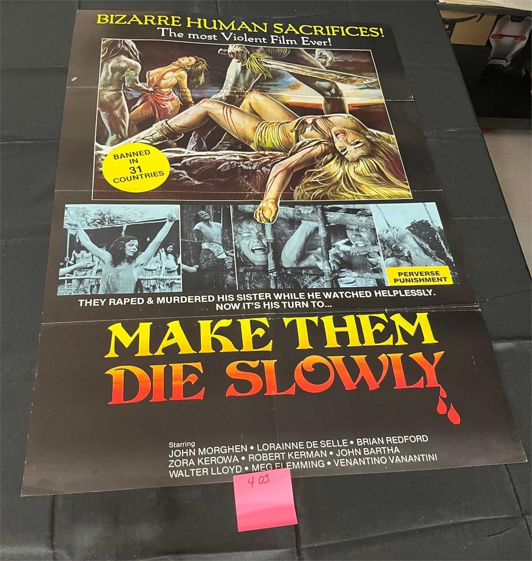 Make Them Die Slowly Original Movie Poster Rare!: Advertised as the most gruesome movie ever is a pretty bold claim! Backing it up by being banned in 31 countries gives it a little cred! We are a veteran owned company. Please look at the pictures car