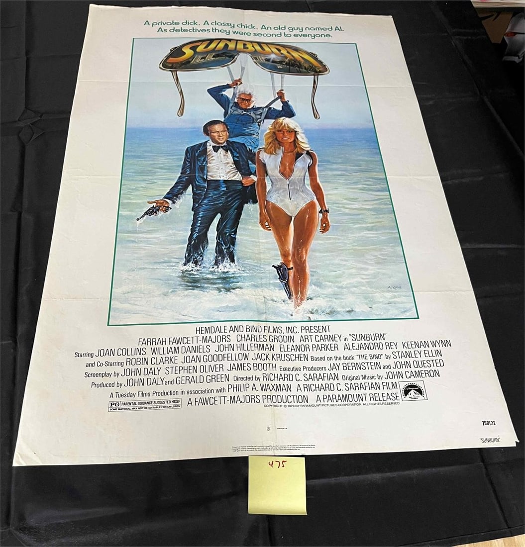 Sunburn Official Movie Poster Farah Fawcett Majors: Measures 27x41 We are a veteran owned company. Please look at the pictures carefully to determine what you believe the condition of collectible is. We are currently accepting consignments. Email us a 