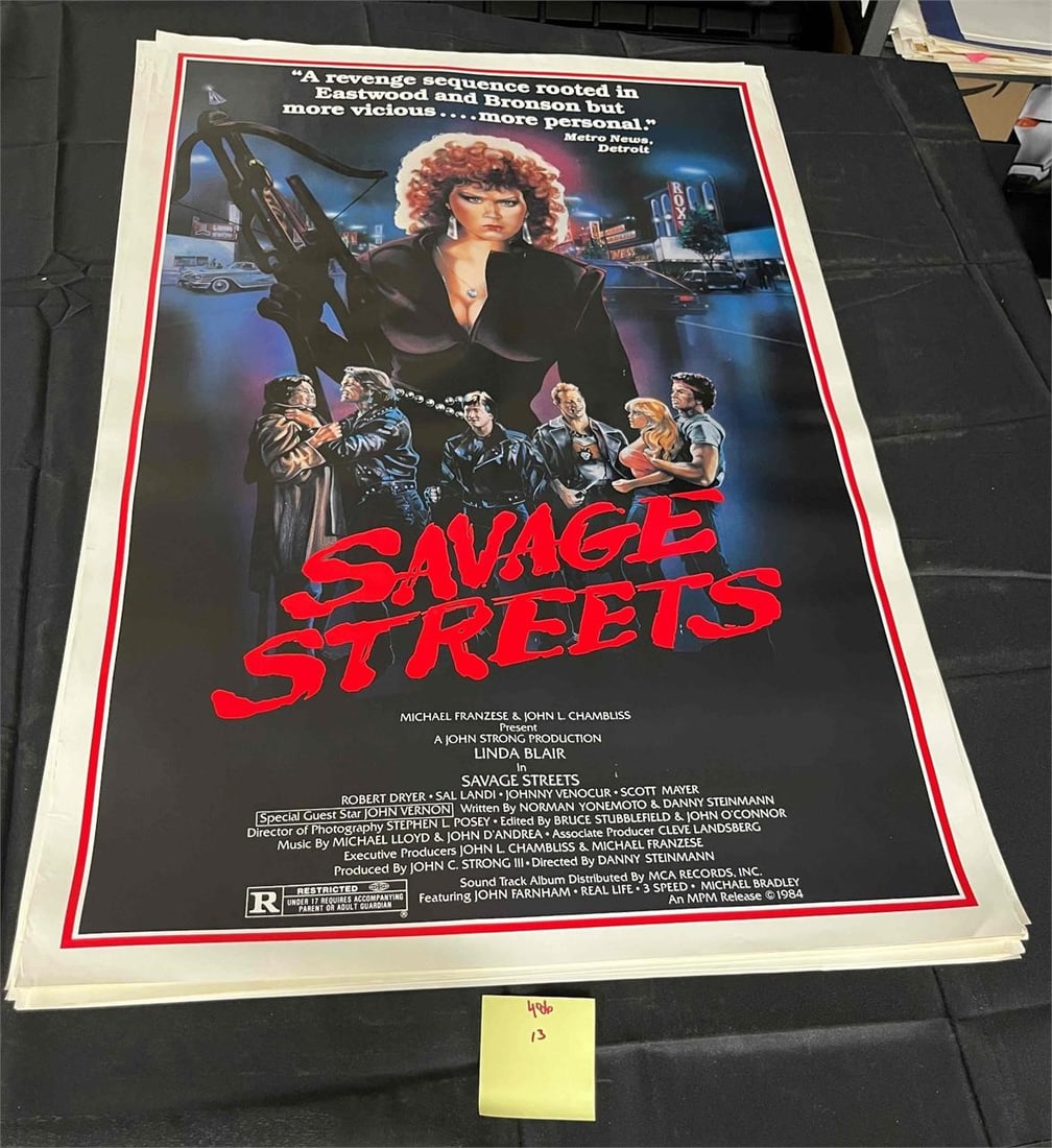 Savage Streets Original One Sheet Movie Poster: Measures 27x41 We are a veteran owned company. Please look at the pictures carefully to determine what you believe the condition of collectible is. We are currently accepting consignments. Email us a 