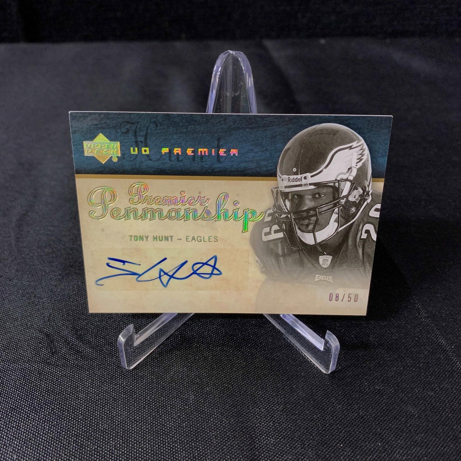 Tony Hunt UD Premiere Auto #8/50: We are a veteran owned company. lease look at the pictures carefully to determine what you believe the condition of collectible is. We are currently accepting consignments. Email us a aeronhouse1994@g