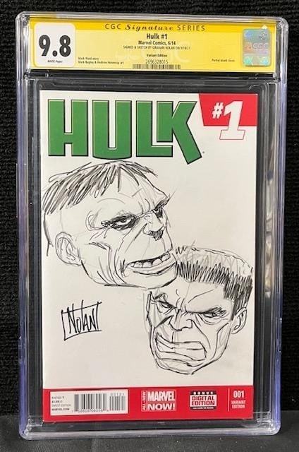 Hulk 1 Comic Sign & Sketch by Graham Nolan: Sign and full cover sketch of Hulk by Graham Nolan on a sketch cover variant graded 9.8 by CGC Signature series. We are a veteran owned company. Please look at photos carefully. All items are availabl