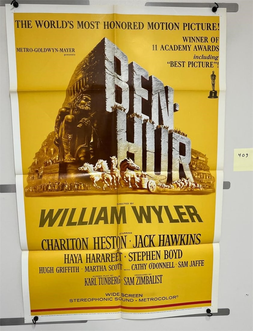Ben Hur R69 One-Sheet Movie Poster: 1969 Re-Release original movie poster, measures 27X41. We are a veteran owned company. Please look at photos carefully. All items are available for virtual preview by appointment. As a result, all sal