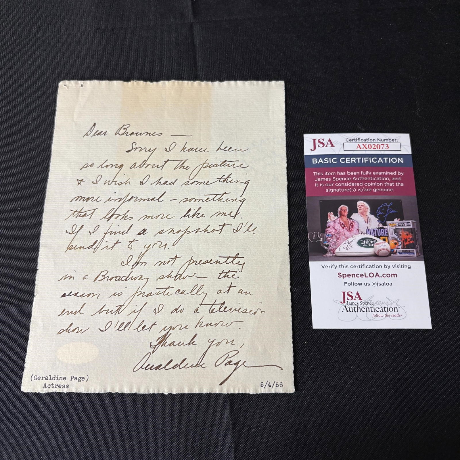 Geraldine Page Signed Hand Written Letter JSA COA (1 of 2)