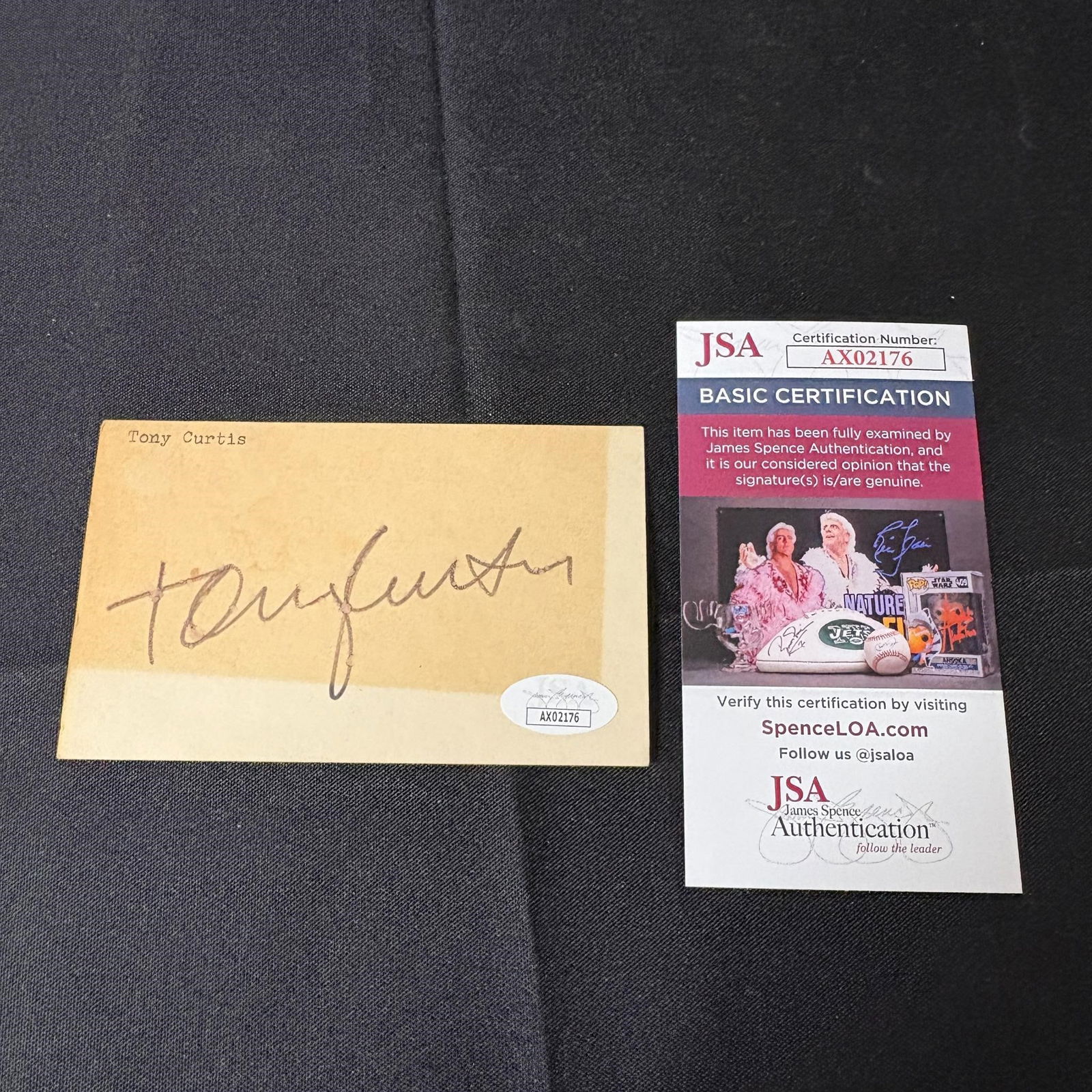 Tony Curtis Signed Index Card, JSA COA (1 of 2)