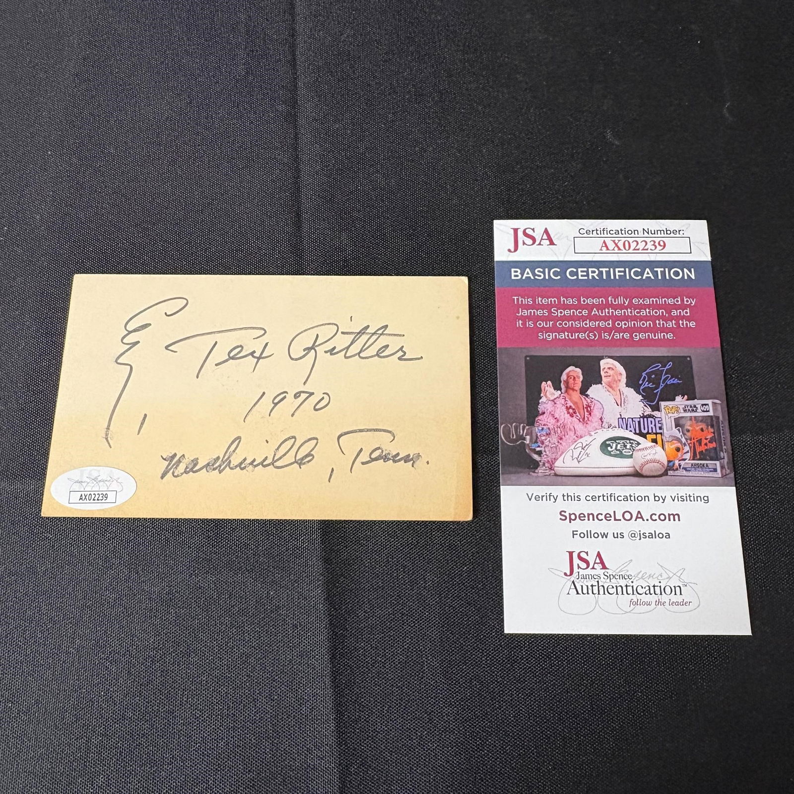 Tex Ritter Signed Index Card, JSA COA (1 of 2)