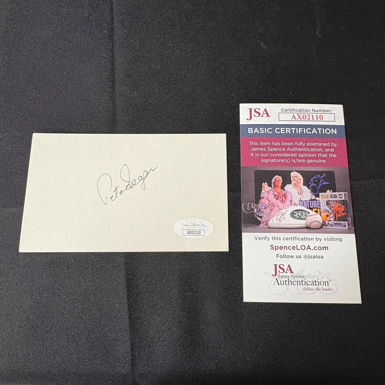 Pete Seeger Signed Index Card, JSA COA (1 of 2)