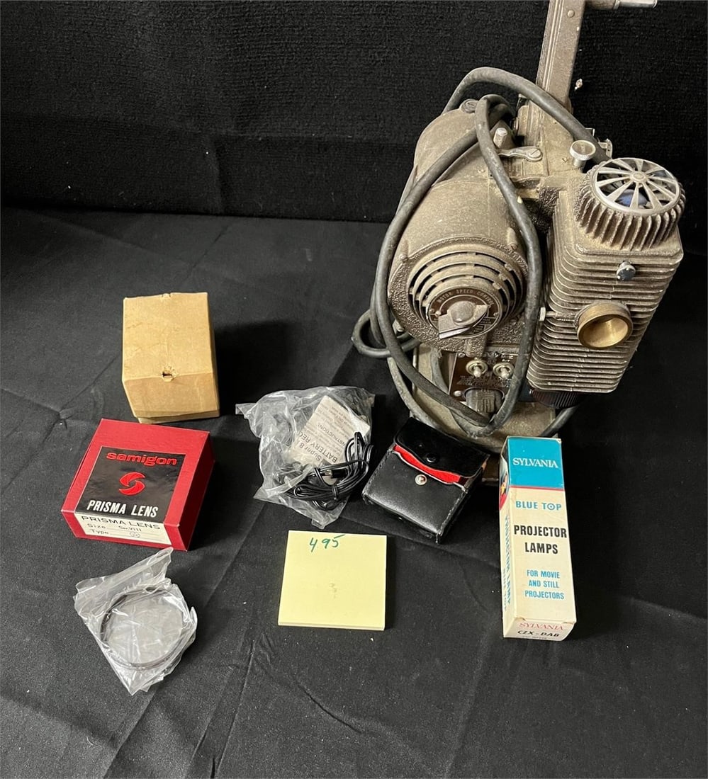 Vintage 8MM Film Projector w/Accessories: We are a veteran owned company. Please look at photos carefully. All items are available for virtual preview by appointment. As a result, all sales are final. All estimate values are just estimates an