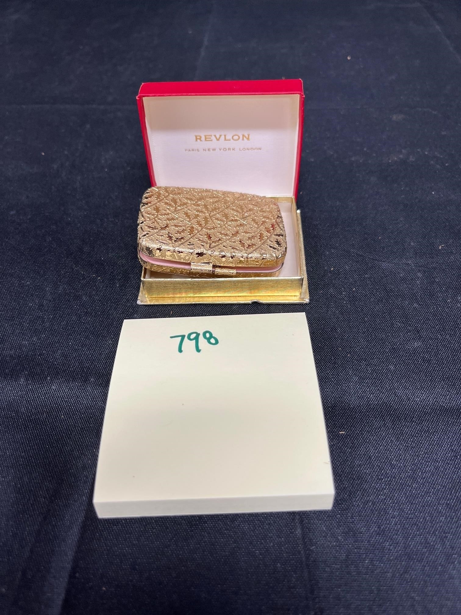 Revlon Vintage Compact .53 OZ Gold Case: We are a veteran owned company. Please look at photos carefully. All items are available for virtual preview by appointment. As a result, all sales are final. All estimate values are just estimates an