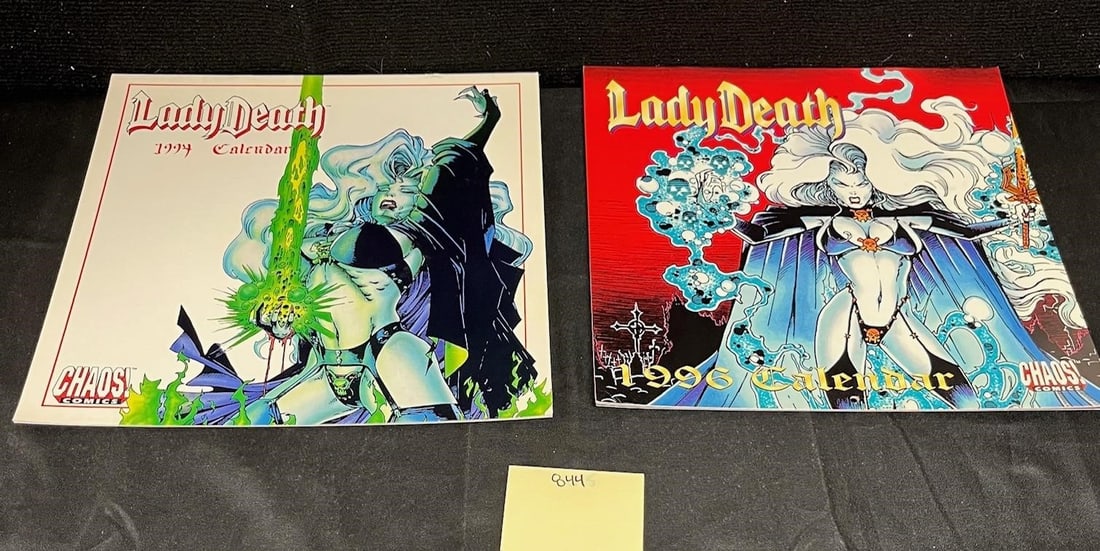 Lady Death, Chaos Comics Calendars: 1990s Lady Death Calendars. We are a veteran owned company. Please look at photos carefully. All items are available for virtual preview by appointment. As a result, all sales are final. All estimate 