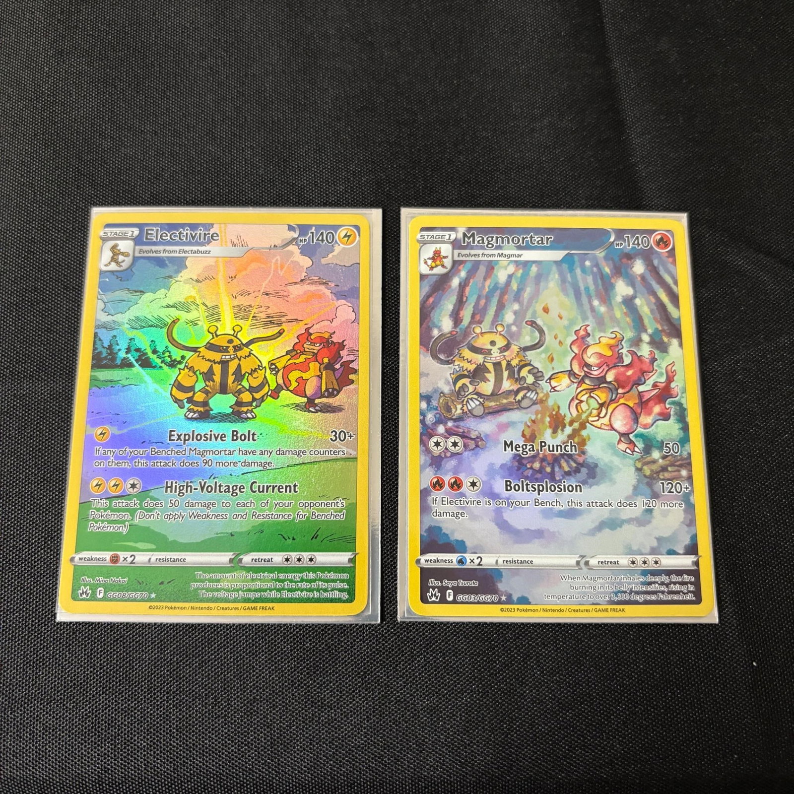 Electivire & Magmortar Galarian Gallery Cards: Electivire #GG08, Magmortar #GG03 Galarian Gallery Pokemon Cards. Crown Zenith. Please look at photos carefully. All sales are final. Items sold as is. We offer virtual and in person previews of any l