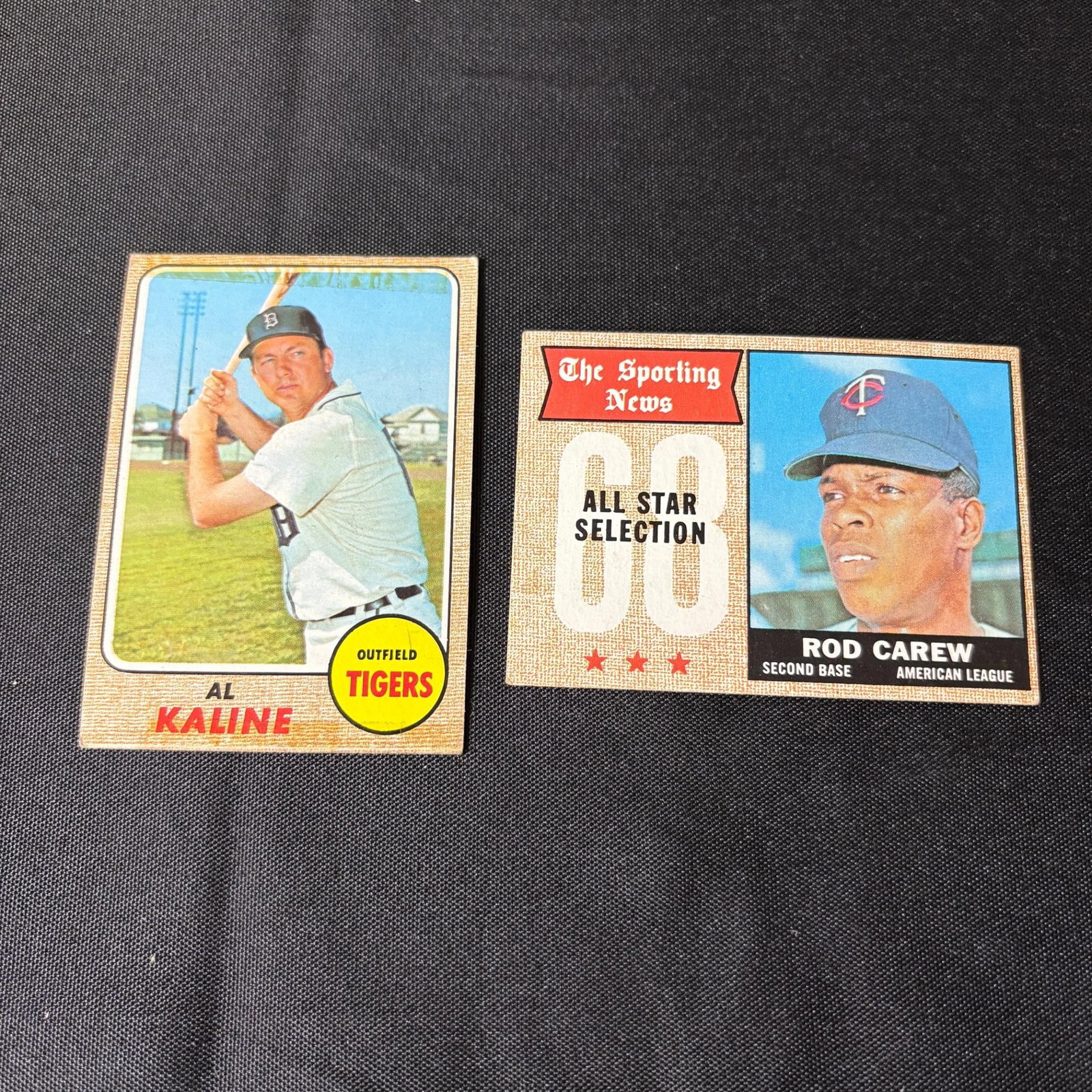 Al Kaline & Rod Carew 1968 Topps Baseball Cards (1 of 2)
