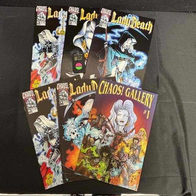 Lady Death & Chaos! Gallery Comics: We are a veteran owned company. Please look at the Photos Carefully to determine condition of lot. All lots sold as is. Please message if you have any questions. By placing a bid, you agree to the ter
