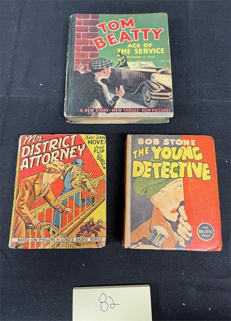Golden Age Big Little Books, Mr. District Attorney: Please look at photos carefully. All sales are final. Items sold as is. We offer virtual and in person previews of any lots up until auction day. By placing a bid you agree to allow us to charge the c