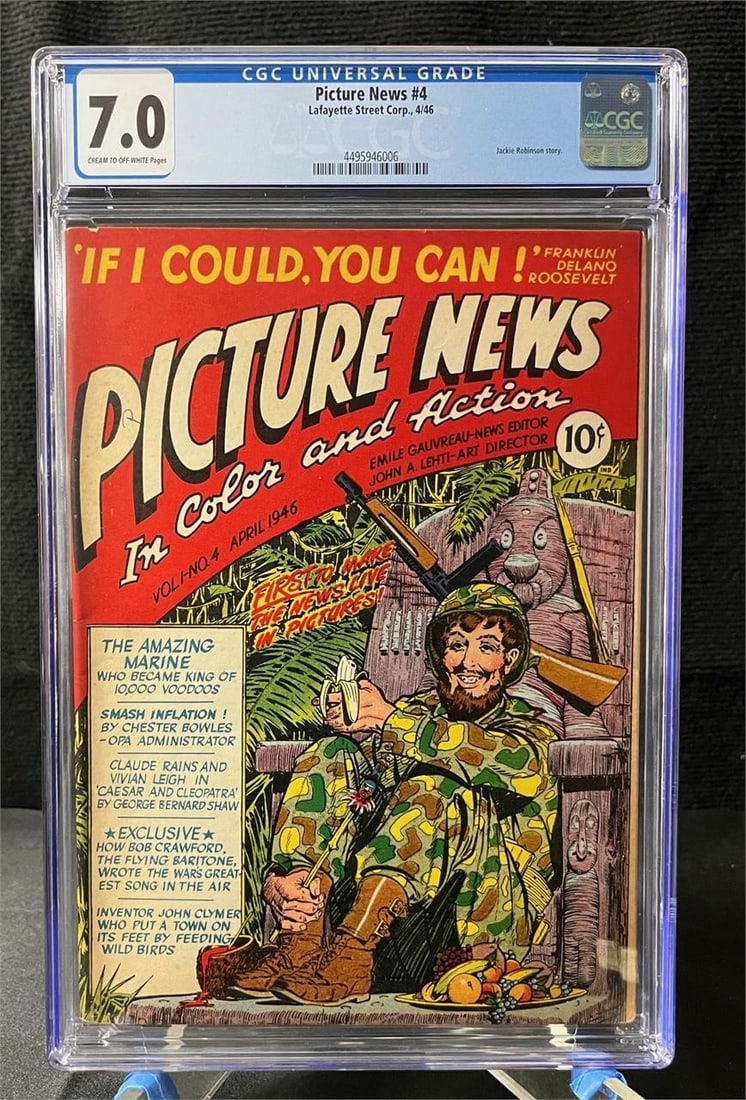 Picture News 4 Jackie Robinson Story CGC 7.0: Please look at photos carefully. All sales are final. Items sold as is. We offer virtual and in person previews of any lots up until auction day. By placing a bid you agree to allow us to charge the c