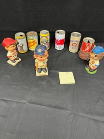 Vintage Cans w/ Iron City Beer + Bobble Heads