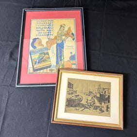 Vintage Cigarette Ad & etched art