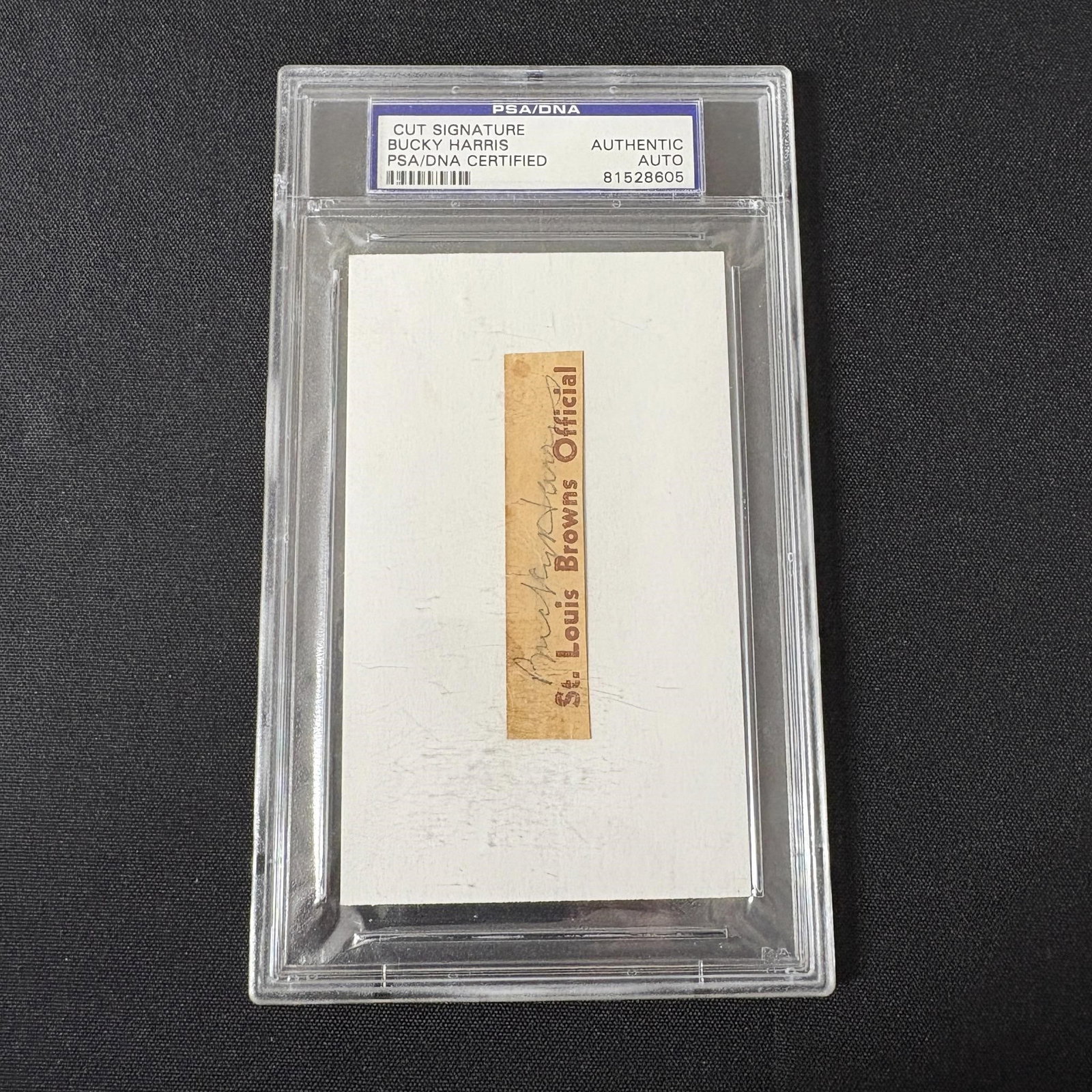 Bucky Harris Cut Signature PSA/DNA: Cut Signature Authenticated by PSA/DNA Please look at photos carefully. All sales are final. Items sold as is. We offer virtual and in person previews of any lots up until auction day. By placing a bi