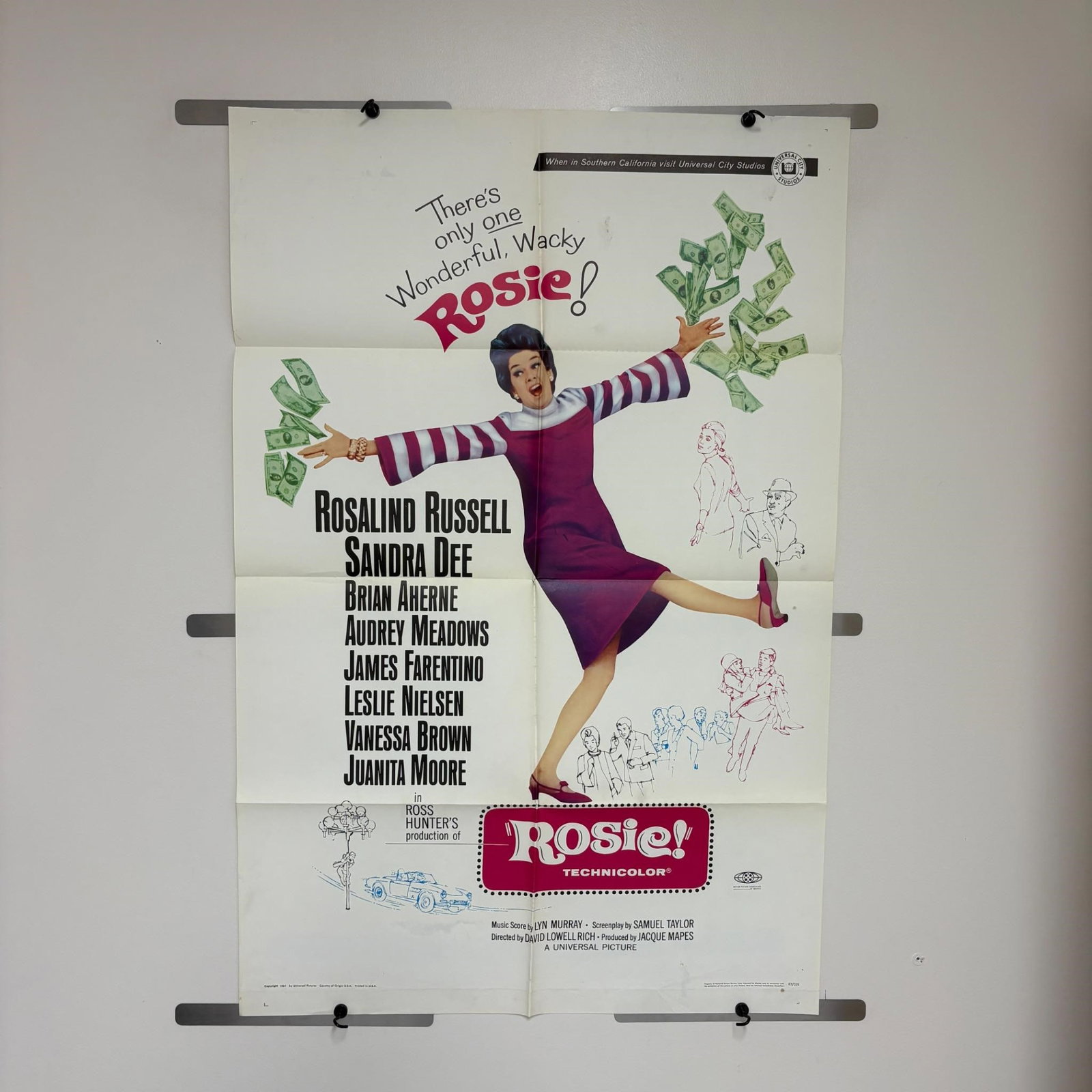 Rosie Original 1967 Movie Poster: Staring Rosalind Russell. Vintage Movie Memorabilia. Dimensions: 27x41 Please look at photos carefully. All sales are final. Items sold as is. We offer virtual and in person previews of any lots up un