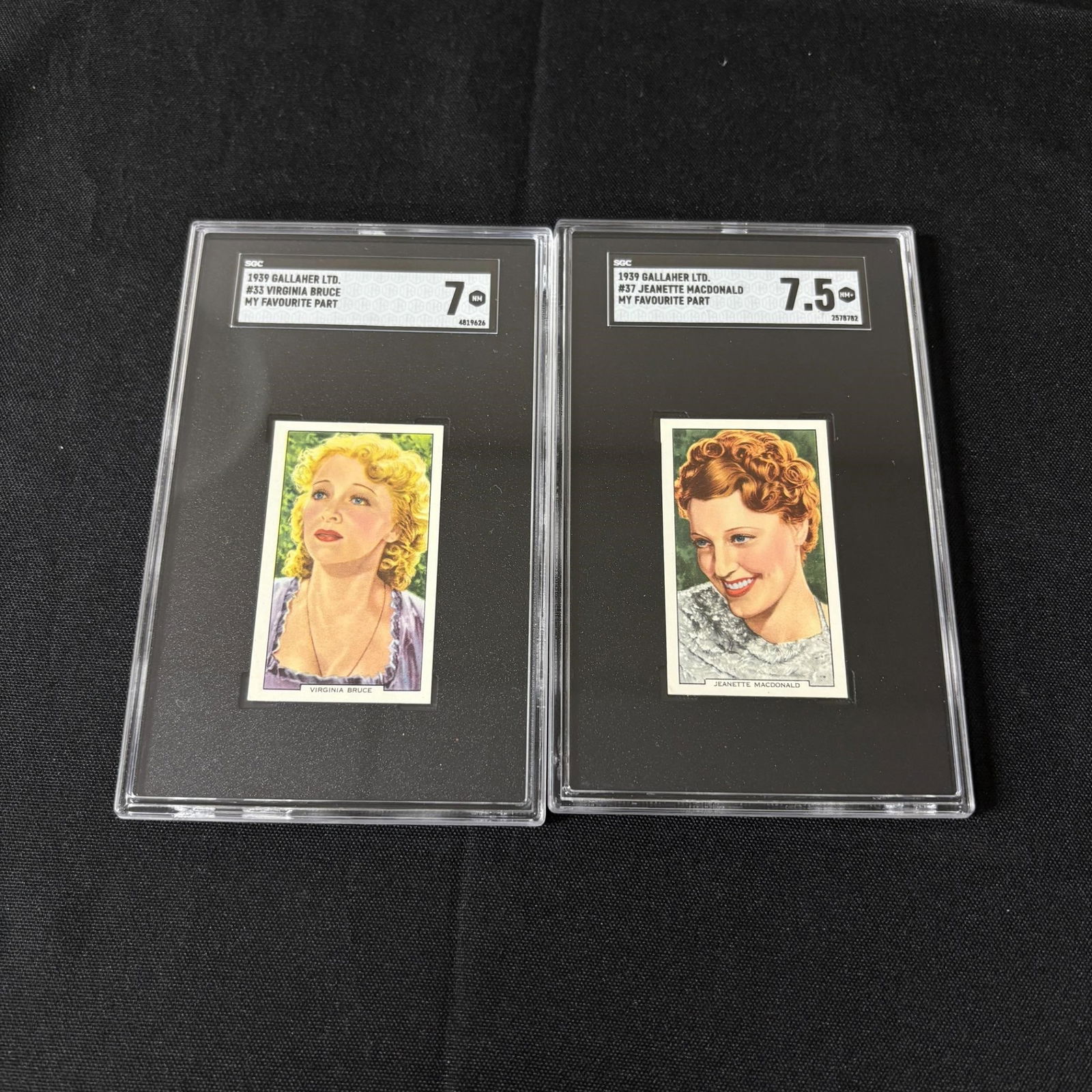 SGC Graded 1939 My Favorite Part Tobacco Cards: Virginia Bruce, Jeanette MacDonald. Please look at photos carefully. All sales are final. Items sold as is. We offer virtual and in person previews of any lots up until auction day. By placing a bid y