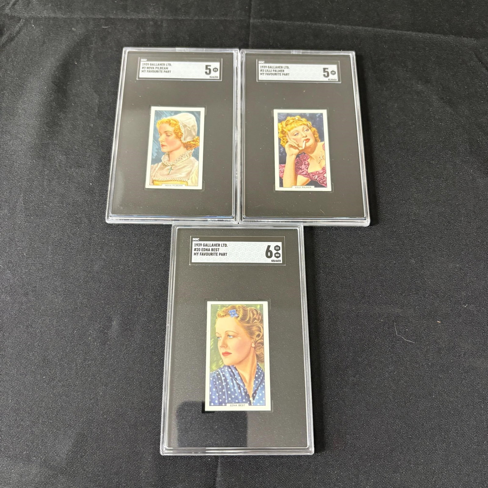 3 SGC Graded 1939 My Favorite Part Tobacco Cards: Edna Best, Nova Pilbeam, Lilli Palmer. Please look at photos carefully. All sales are final. Items sold as is. We offer virtual and in person previews of any lots up until auction day. By placing a bi