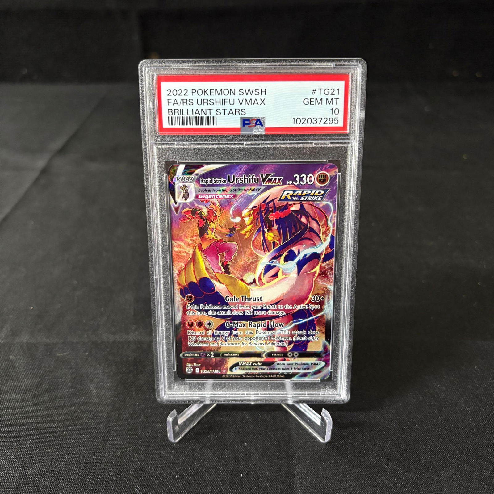 PSA 10 RS Urshifu VMAX TG Pokemon Card: PSA 10 Rapid Strike Urshifu VMAX #TG21 Brilliant Stars Pokemon Card. Please look at photos carefully. All sales are final. Items sold as is. We offer virtual and in person previews of any lots up unti