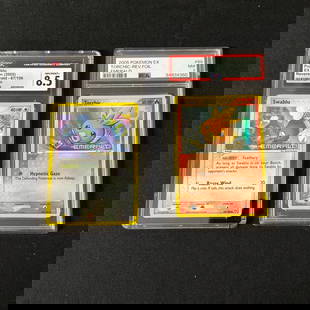Graded Pokemon EX Emerald Rev holo Stamped Cards: CGC 8.5 Swablu #67 Reverse Holo, PSA 7 Torchic #69 Rev Holo. Please look at photos carefully. All sales are final. Items sold as is. We offer virtual and in person previews of any lots up until auctio