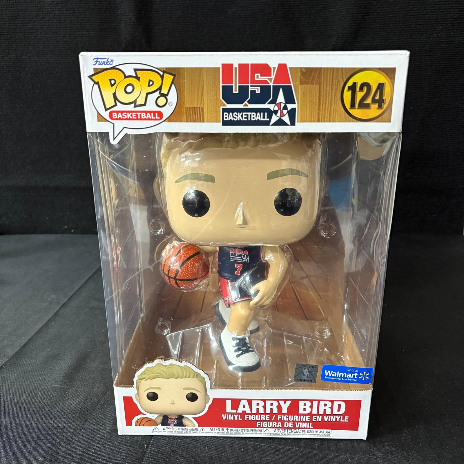 NIB Jumbo Larry Bird USA Basketball Funko: Walmart Exclusive Team USA Basketball Larry Bird #124. Please look at photos carefully. All sales are final. Items sold as is. We offer virtual and in person previews of any lots up until auction day.