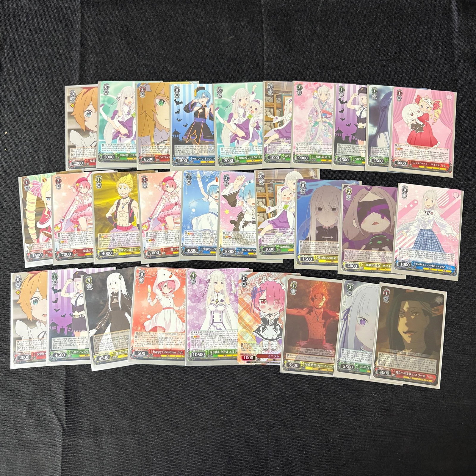 Re:Zero Weiss Schwarz Trading Card lot, Foils: Nice lot of Re:Zero Anime Weiss Schwarz Trading Cards. Includes SRs, PR, RR, and rare foils.