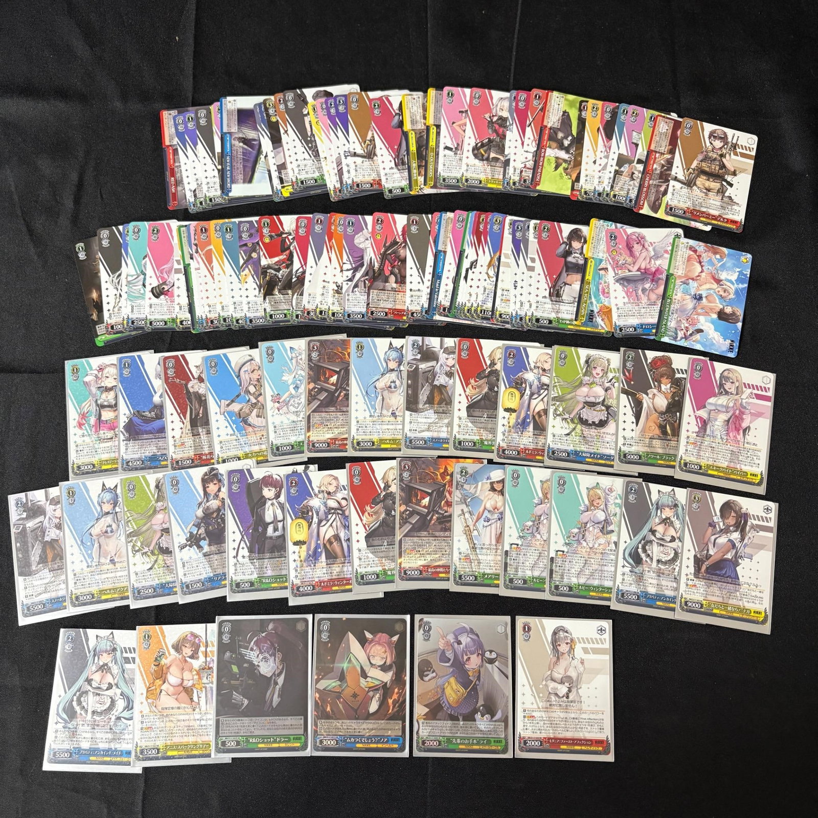 Nikke Weiss Schwarz Trading Cards, Foils, SRs: Large lot of Nikke Anime Weiss Schwarz Trading Cards. Includes Foils, SRs.
