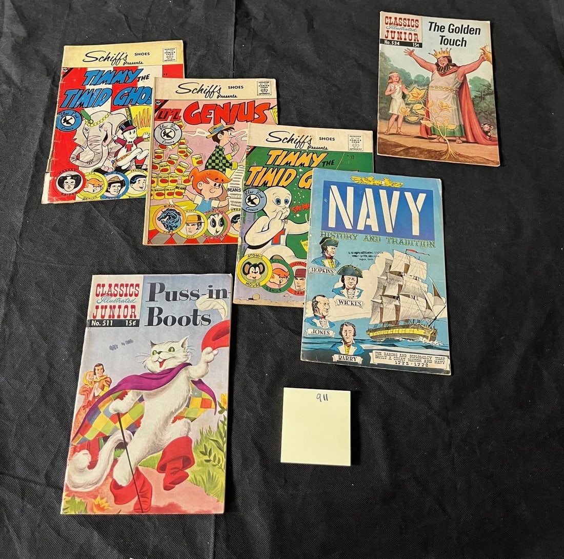 Puss n boots, Navy, & Schiffs Golden Age Comics: We are a veteran owned company. Please look at the Photos Carefully to determine condition of lot. All lots sold as is. Please message if you have any questions. By placing a bid, you agree to the ter