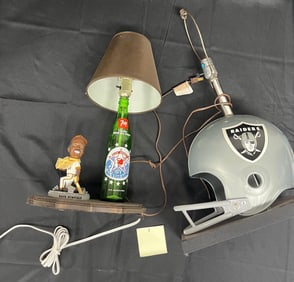 1970s Raiders helmet lamp & custom Padres lamp