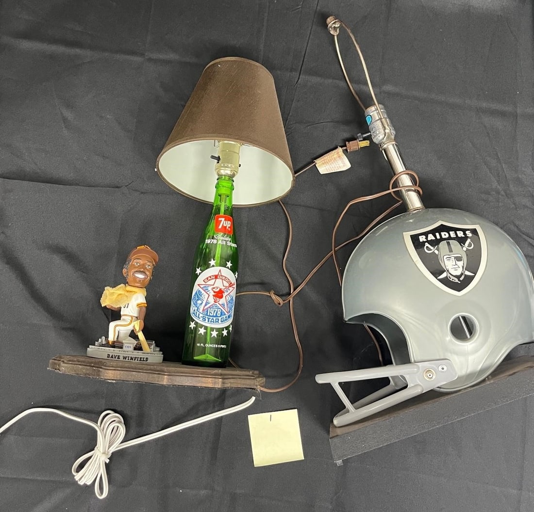 1970s Raiders helmet lamp & custom Padres lamp