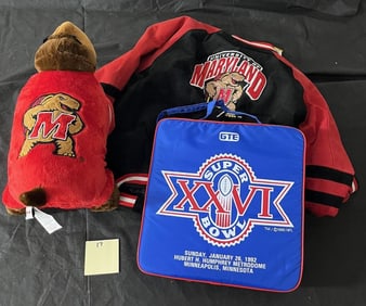 Super Bowl XXVI Cushion w/ Ticket Stub, Cards +