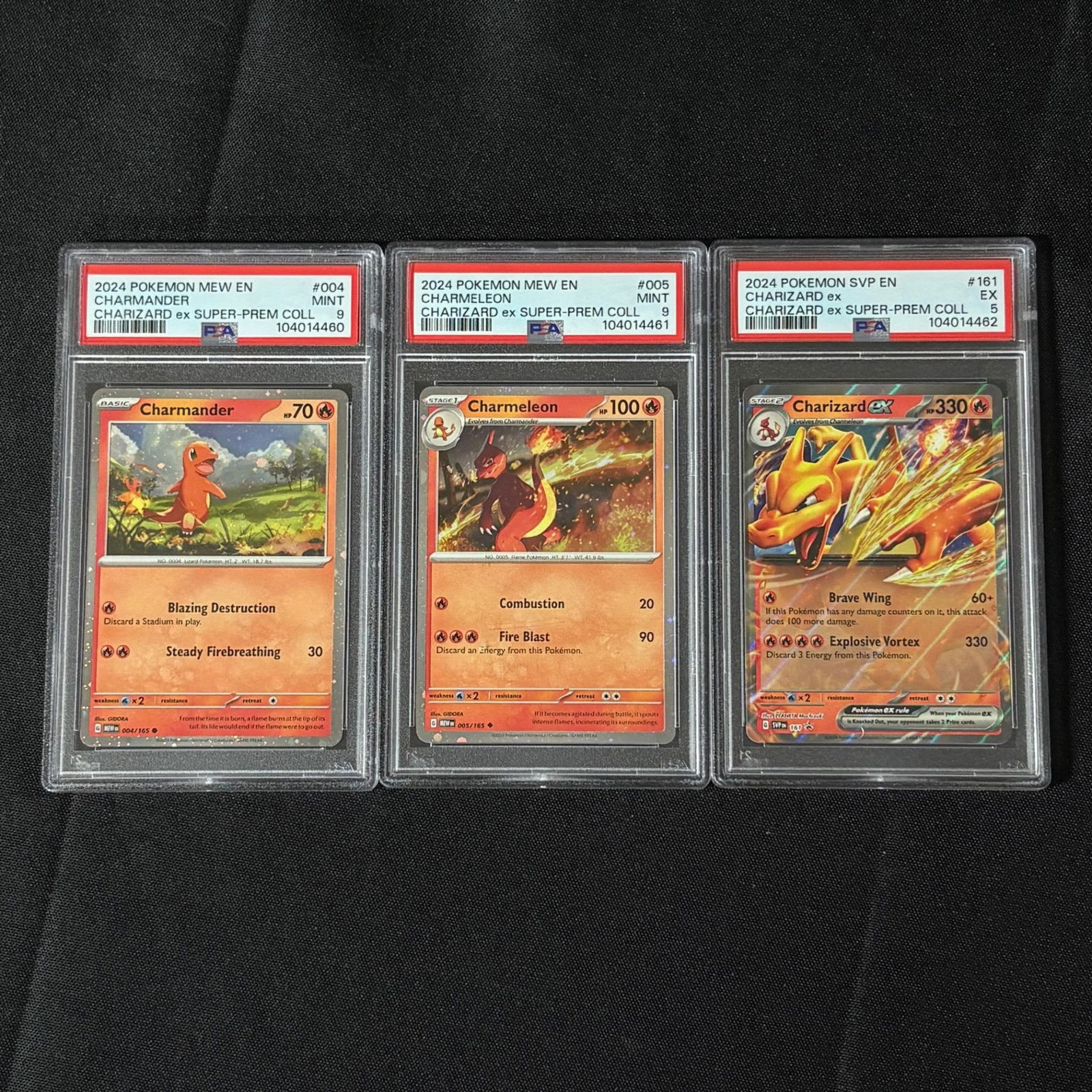 PSA Graded Charizard, Charmeleon, Charmander (1 of 1)