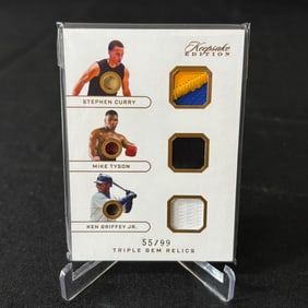 Steph Curry, Tyson, Griffey Triple Relic Card #/99