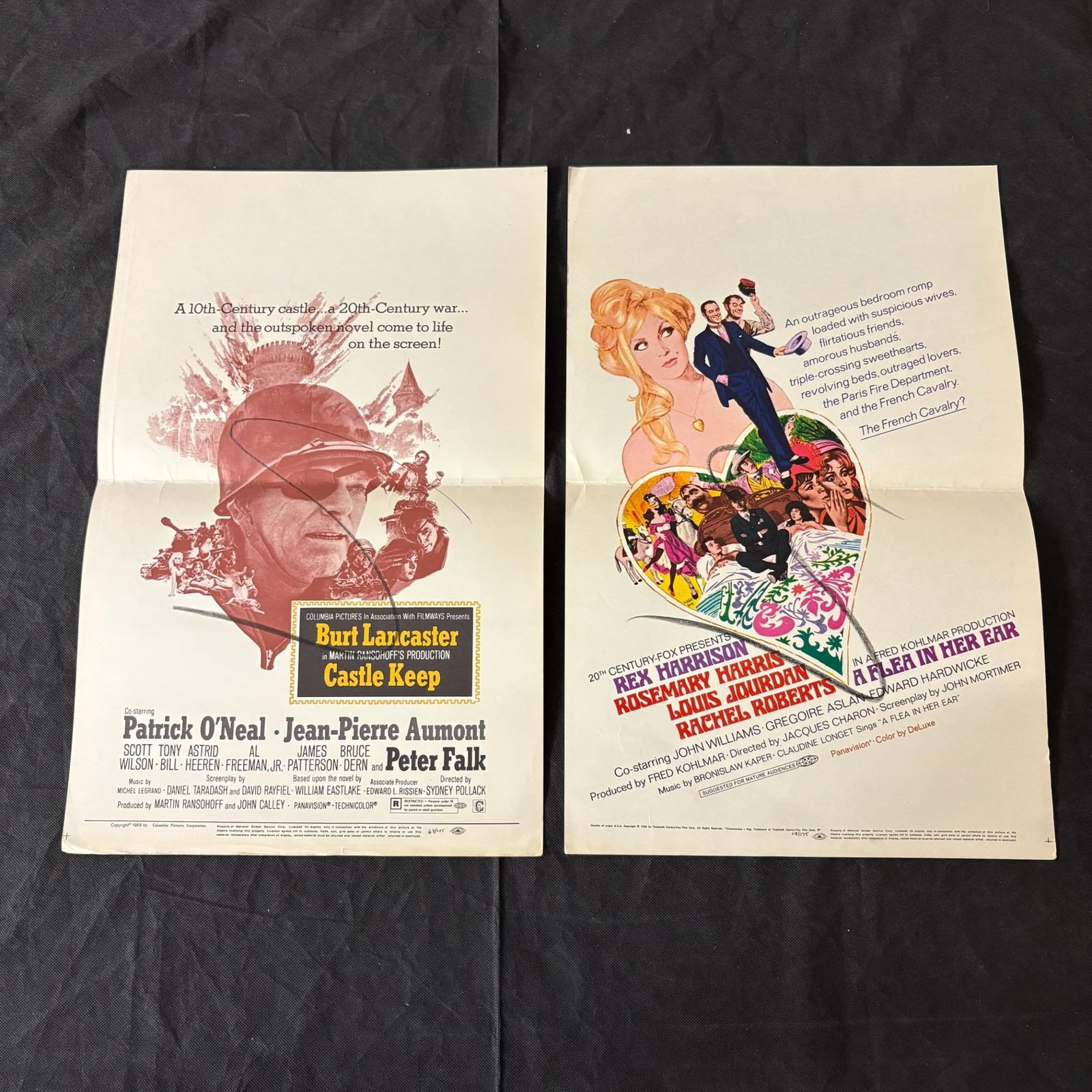 Castle Keep, A Flea in Her Ear Orig Window Posters: 1969 Castle Keep (Burt Lancaster), 1968 A Flea In Her Ear Original Movie Window Posters. All items are sold as is. Please look at pictures carefully to determine what you believe are the condition of
