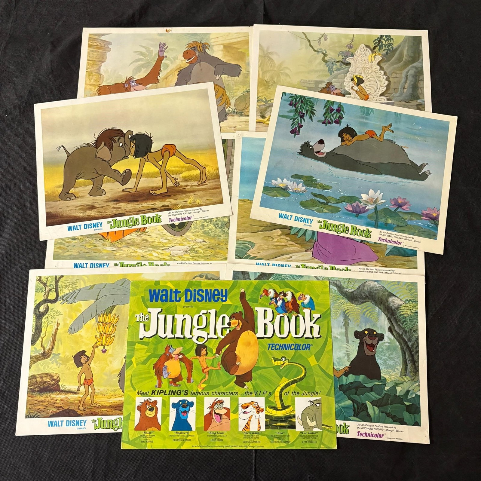Jungle Book Original Lobby Cards Set of 9: Original Movie Lobby Cards for Walt Disney's Jungle Book. Set of 9 Cards. All items are sold as is. Please look at pictures carefully to determine what you believe are the condition of each lot. By ch