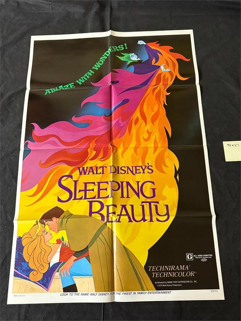 Sleeping Beauty 1970 R Original One Sheet: Original 1970 Reprint One Sheet Movie Poster for Walt Disney's Sleeping Beauty. All items are sold as is. Please look at pictures carefully to determine what you believe are the condition of each lot.
