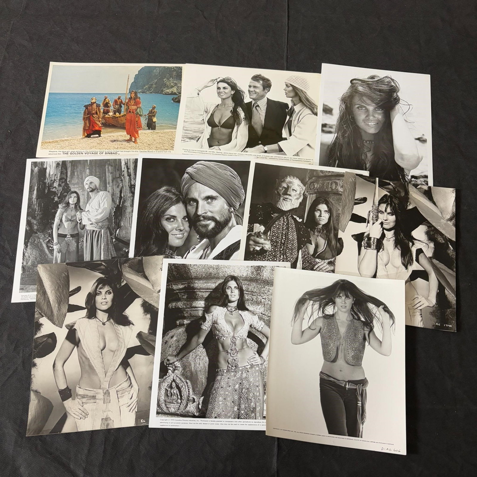 Caroline Munro Photo Lobby Cards & Press Photos: Hall of Fame Bond Girl and international super model, Caroline Munro photo lobby cards and press photos. Most of these are from her role in the movie Sinbad. All items are sold as is. Please look at p