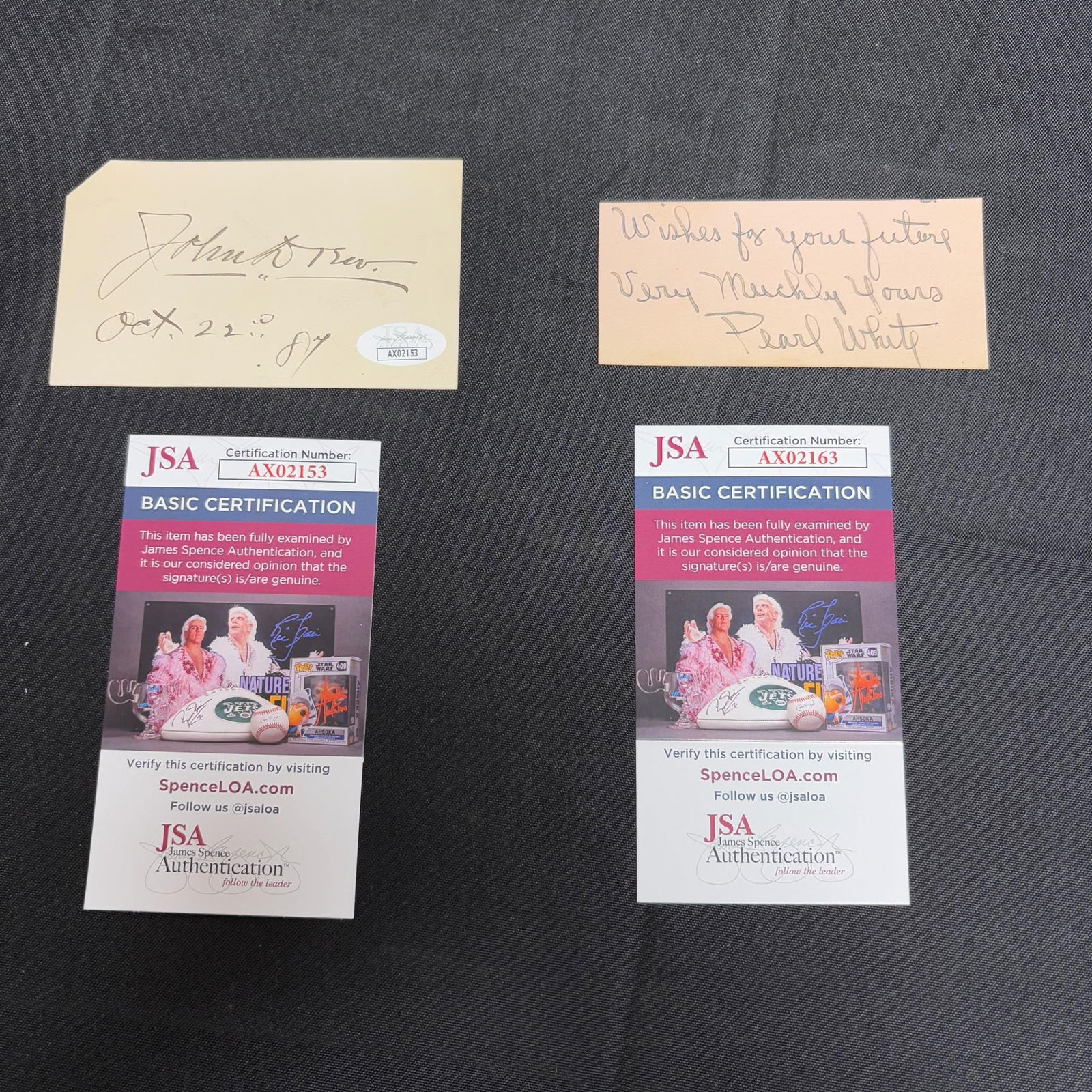 John Dew, Pearl White Signatures JSA COA (1 of 4)