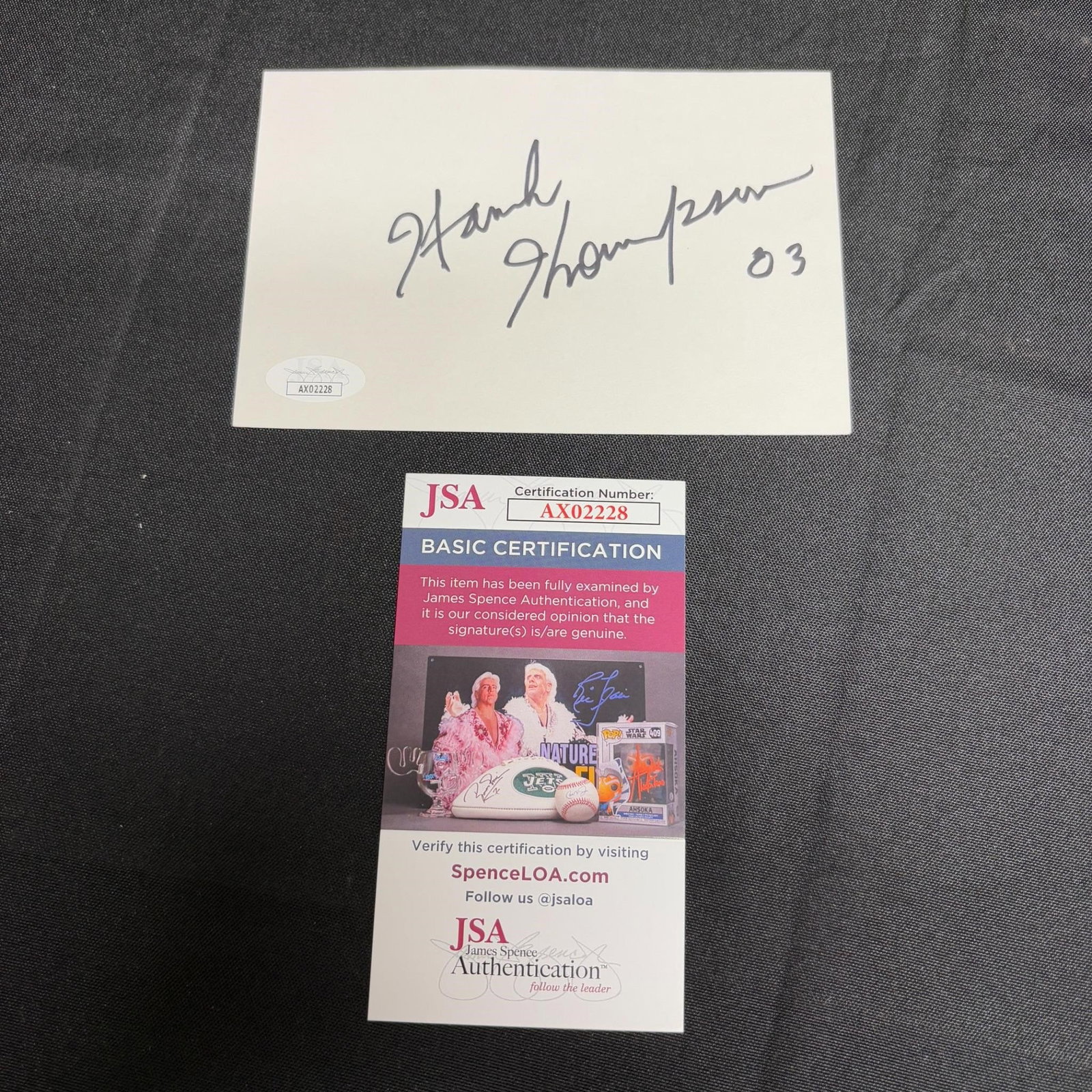 Hank Thompson Signature, JSA COA: All items are sold as is. Please look at pictures carefully to determine what you believe are the condition of each lot. By choosing which card to use to register to bid, you authorize us to use the c