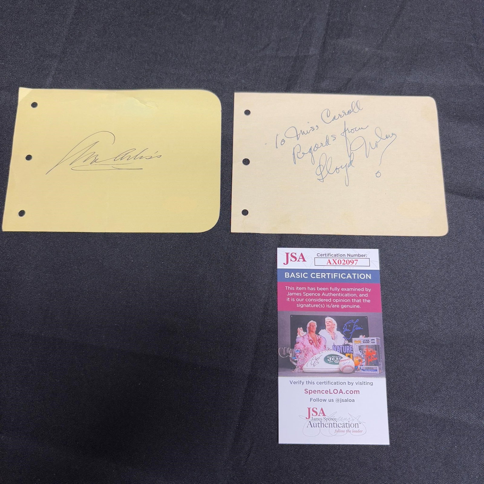 George Arliss, Lloyd Nolan Signatures JSA COA: All items are sold as is. Please look at pictures carefully to determine what you believe are the condition of each lot. By choosing which card to use to register to bid, you authorize us to use the c