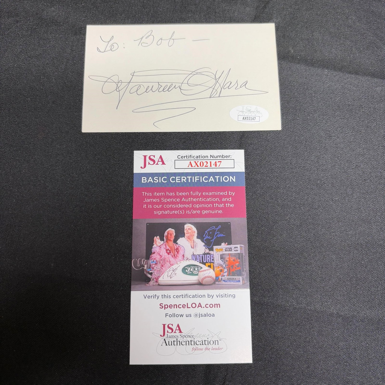 Maureen O'Hara Signature JSA COA: All items are sold as is. Please look at pictures carefully to determine what you believe are the condition of each lot. By choosing which card to use to register to bid, you authorize us to use the c