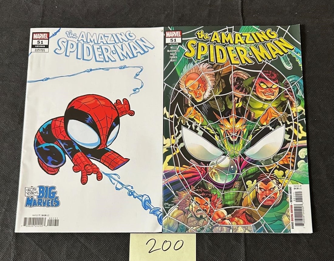 Amazing Spider-man 50 w/Skottie Young Variant Lot: All items are sold as is. Please look at pictures carefully to determine what you believe are the condition of each lot. By choosing which card to use to register to bid, you authorize us to use the c