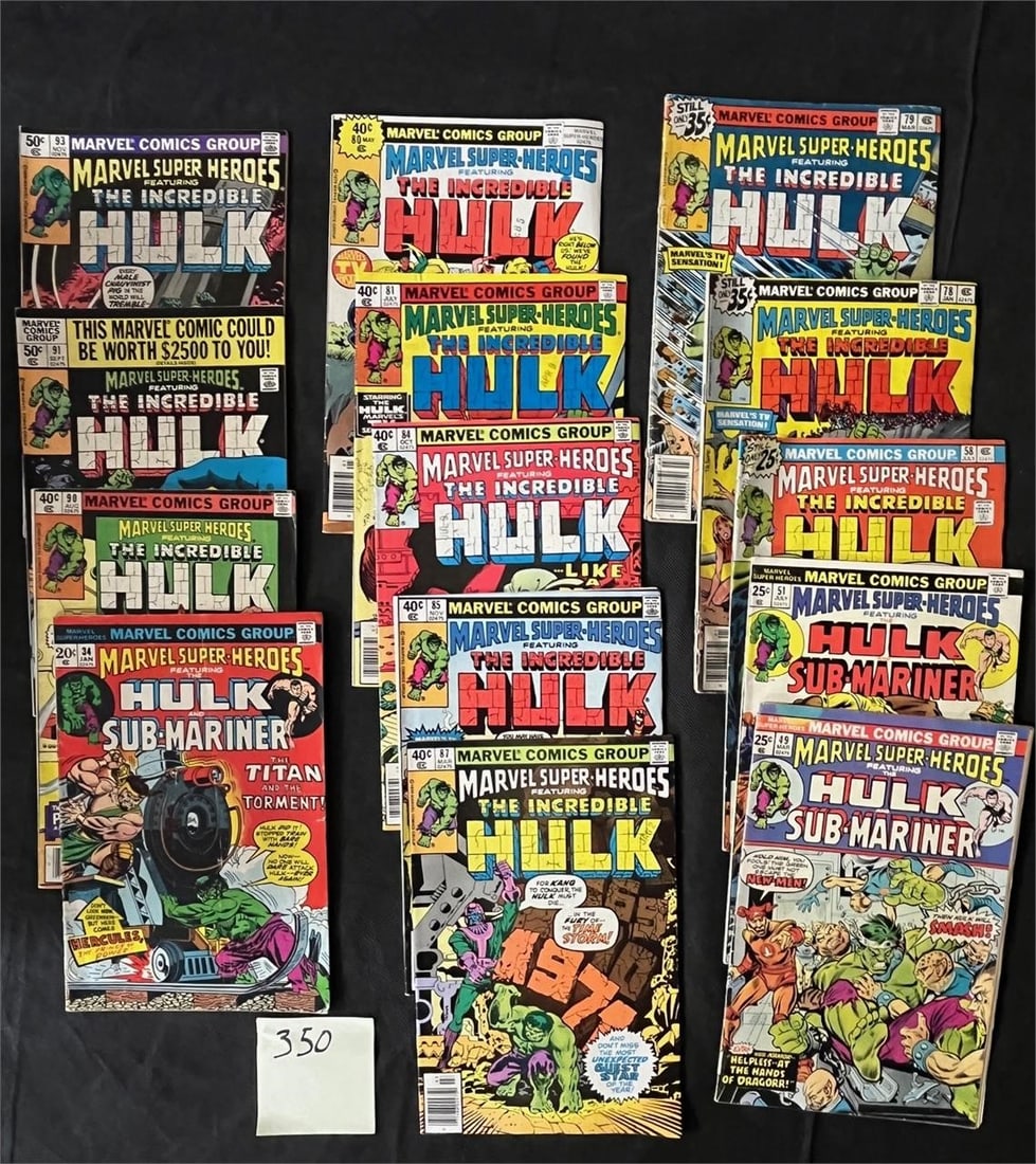 Marvel Super Heroes Feat. The Hulk Bronze Age Lot: All items are sold as is. Please look at pictures carefully to determine what you believe are the condition of each lot. By choosing which card to use to register to bid, you authorize us to use the c