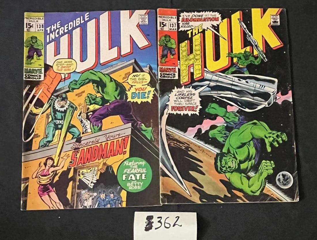 Hulk 137 & 138 Marvel Bronze Age Comic Books: All items are sold as is. Please look at pictures carefully to determine what you believe are the condition of each lot. By choosing which card to use to register to bid, you authorize us to use the c