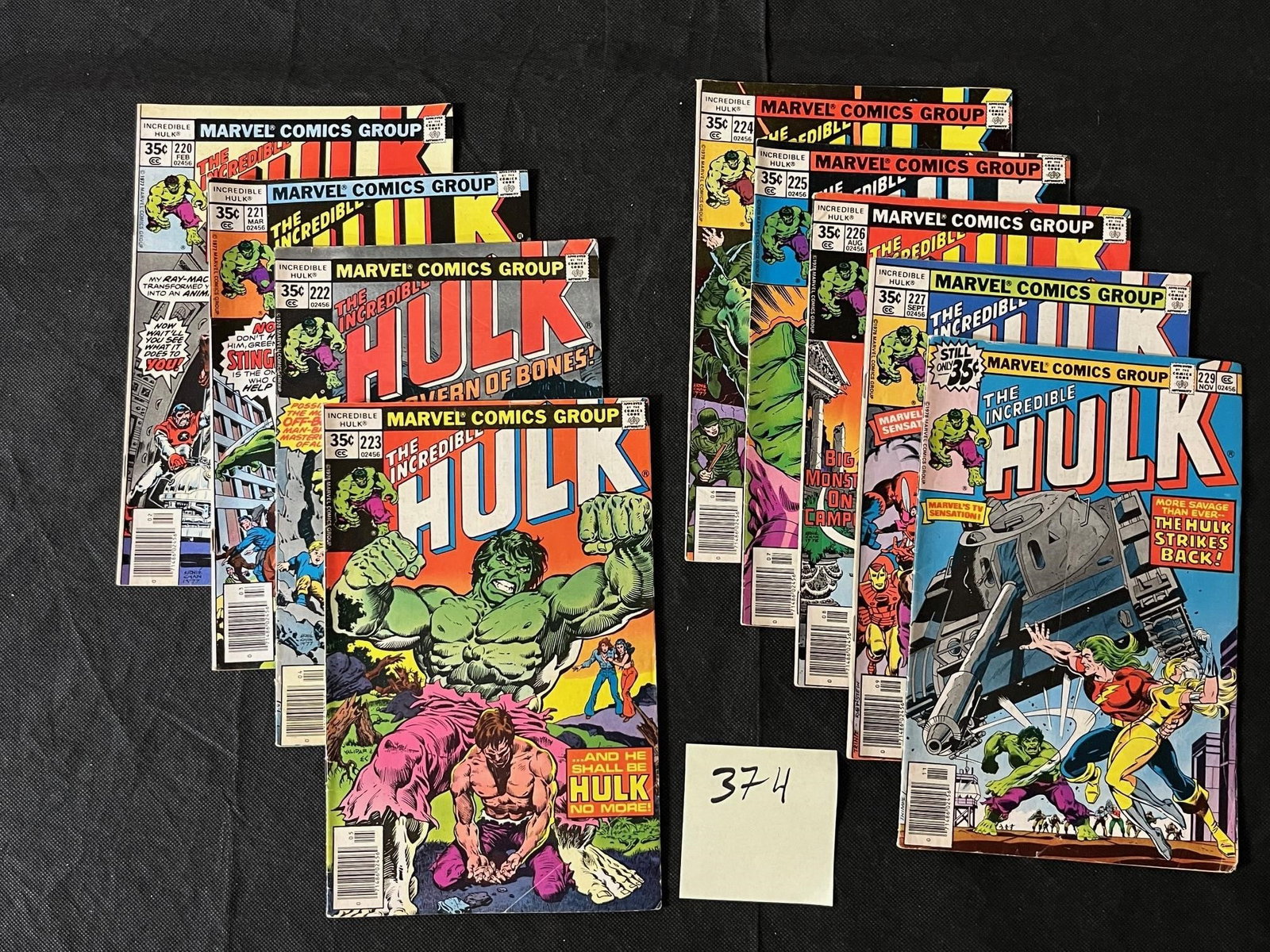 Hulk 220-228 & 229 Marvel Bronze Age Hulk: All items are sold as is. Please look at pictures carefully to determine what you believe are the condition of each lot. By choosing which card to use to register to bid, you authorize us to use the c