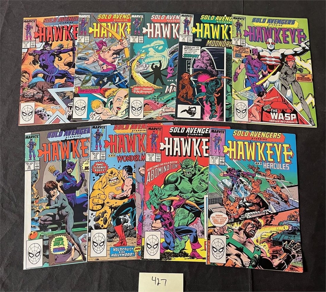 Solo Avengers Feat. Hawkeye Marvel Copper Age Lot: All items are sold as is. Please look at pictures carefully to determine what you believe are the condition of each lot. By choosing which card to use to register to bid, you authorize us to use the c
